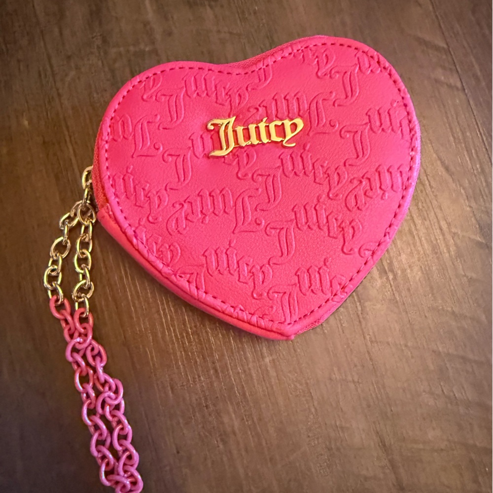 Juicy Couture Pink Heart-Shaped Pouch with Gold Chain